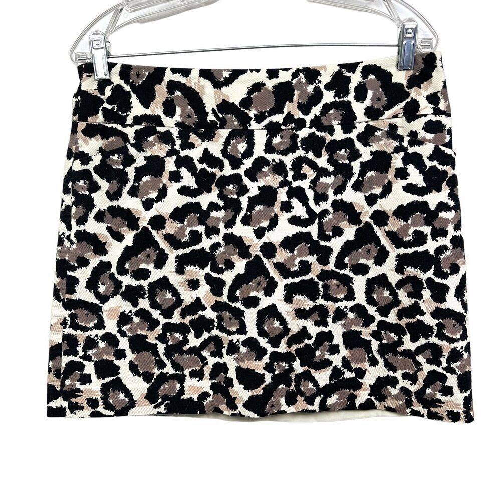 Ann Taylor LOFT Womens Mini Skirt Animal Print Pockets Lined Zip Blue Tan Sz 8*